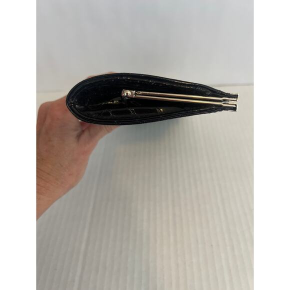 Shiny Black Croc embossed clutch wallet womens - Picture 6 of 15